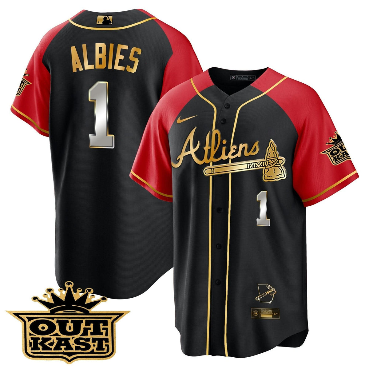 Atlanta Braves Atliens Gold Alternate Cool Base Jersey - Stitched