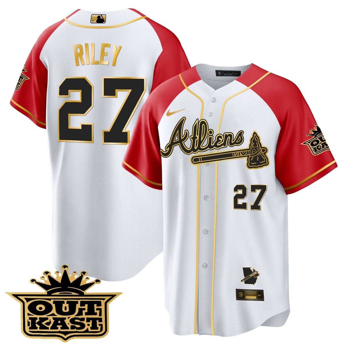 Atlanta Braves Atliens Gold Alternate Cool Base Jersey - Stitched