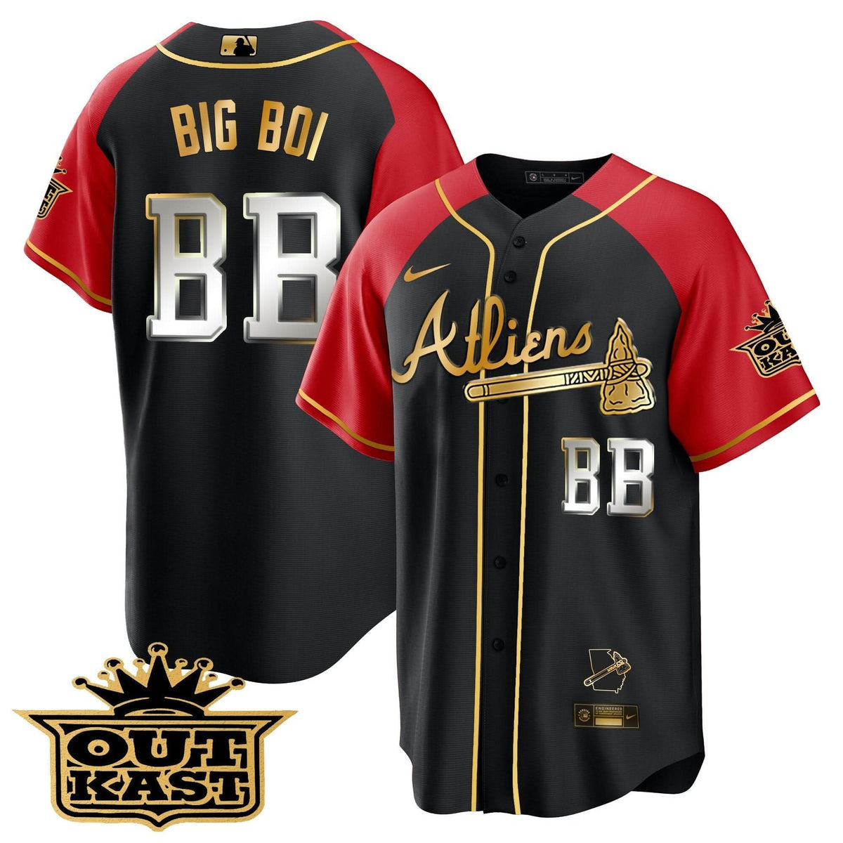 Atlanta Braves Atliens Gold Alternate Cool Base Jersey - Stitched