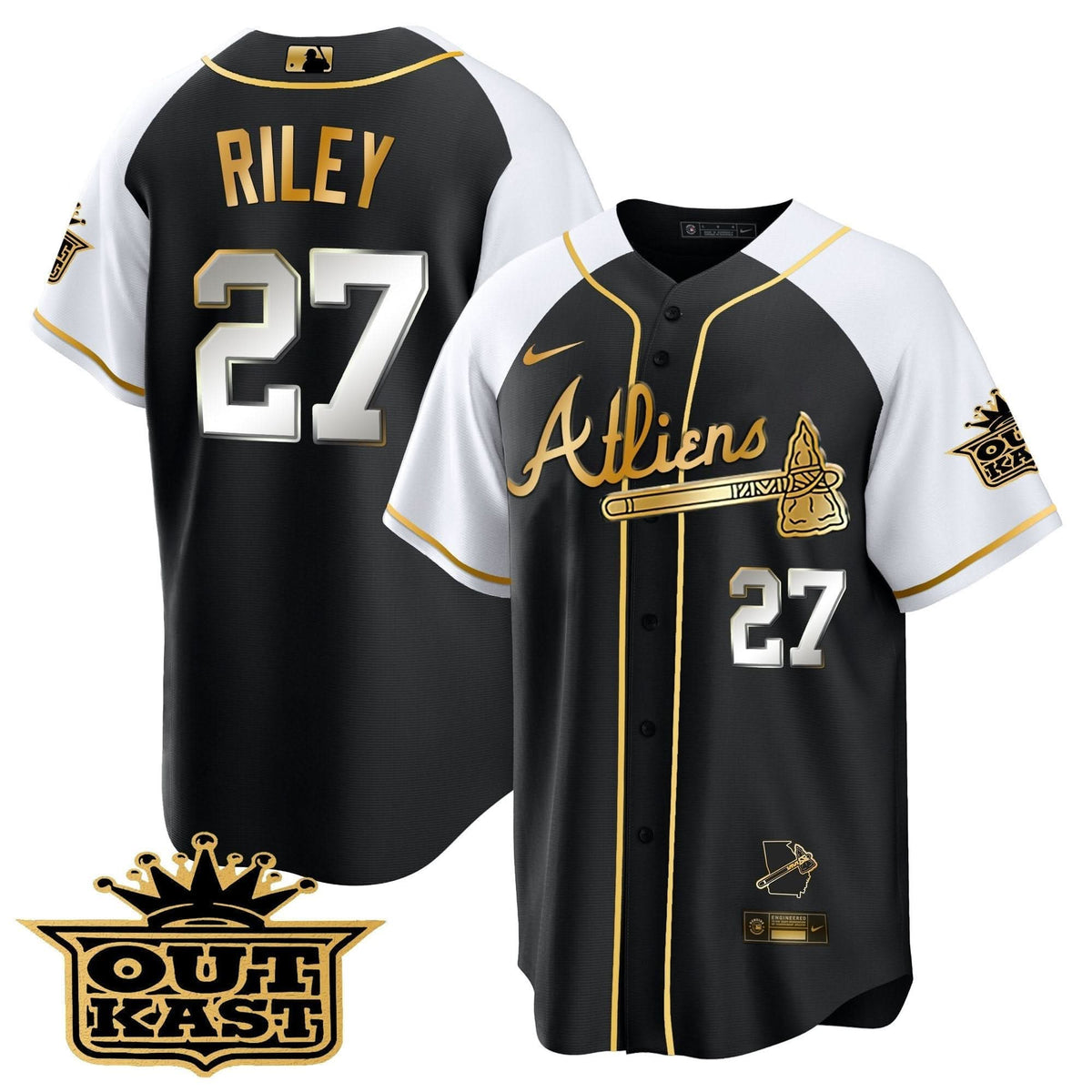Atlanta Braves Atliens Gold Alternate Cool Base Jersey - Stitched