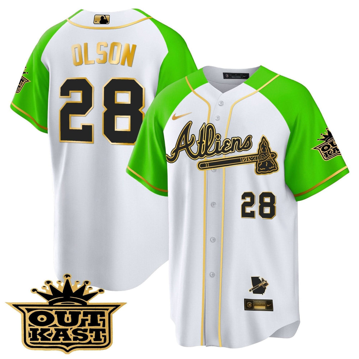 Atlanta Braves Atliens Gold Alternate Cool Base Jersey - Stitched