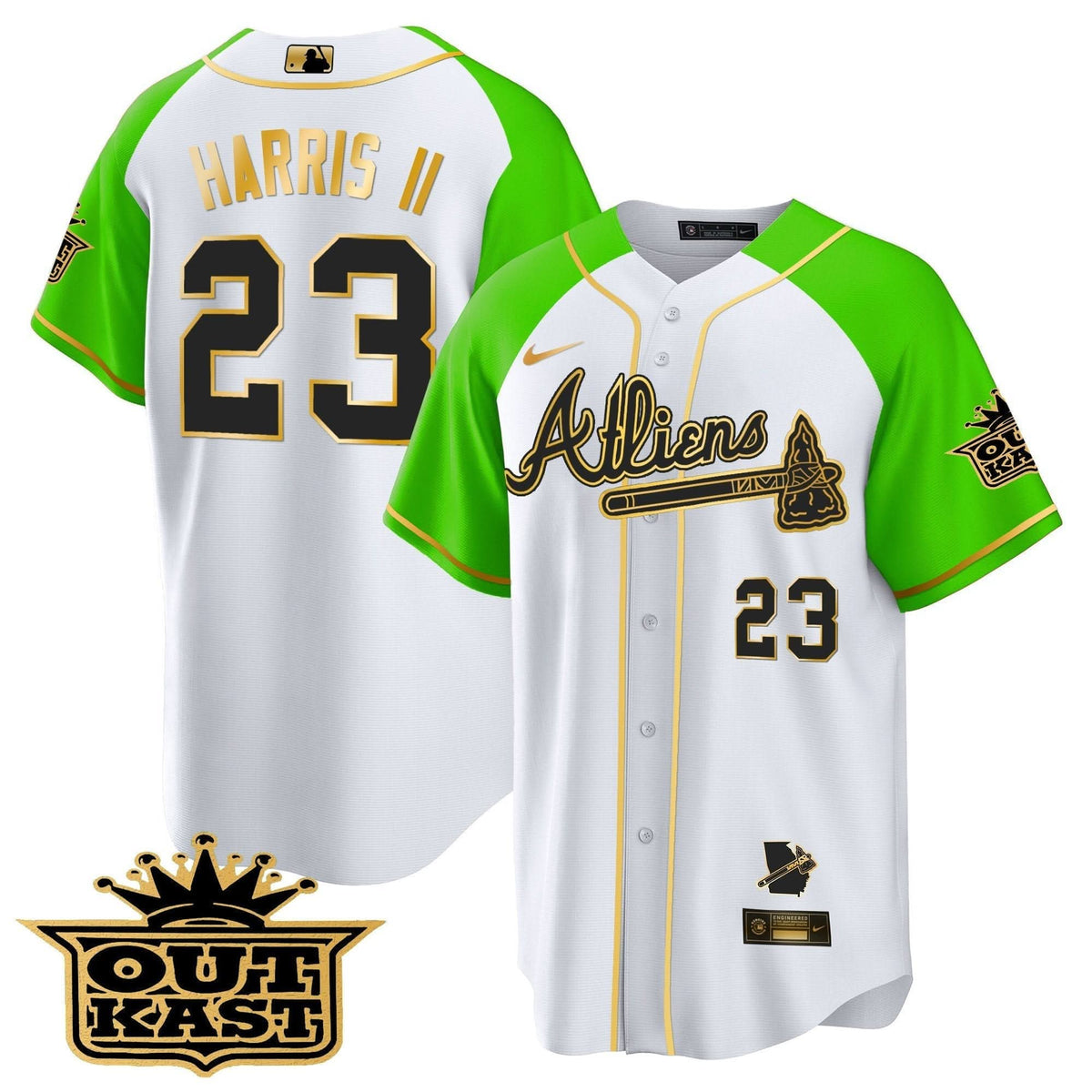 Atlanta Braves Atliens Gold Alternate Cool Base Jersey - Stitched
