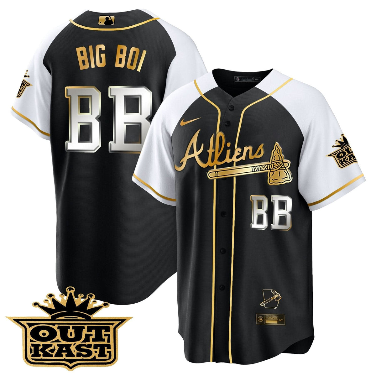 Atlanta Braves Atliens Gold Alternate Cool Base Jersey - Stitched