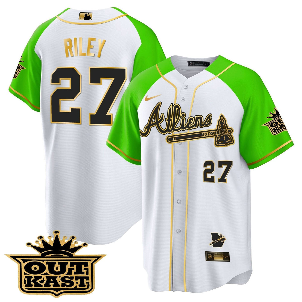 Atlanta Braves Atliens Gold Alternate Cool Base Jersey - Stitched