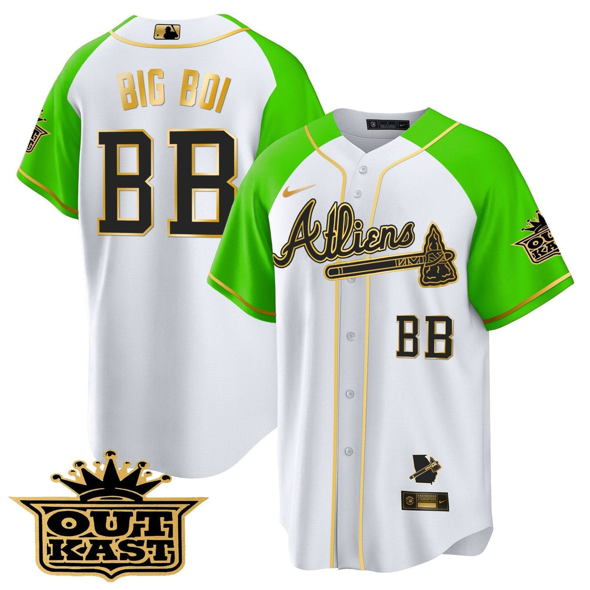 Atlanta Braves Atliens Gold Alternate Cool Base Jersey - Stitched
