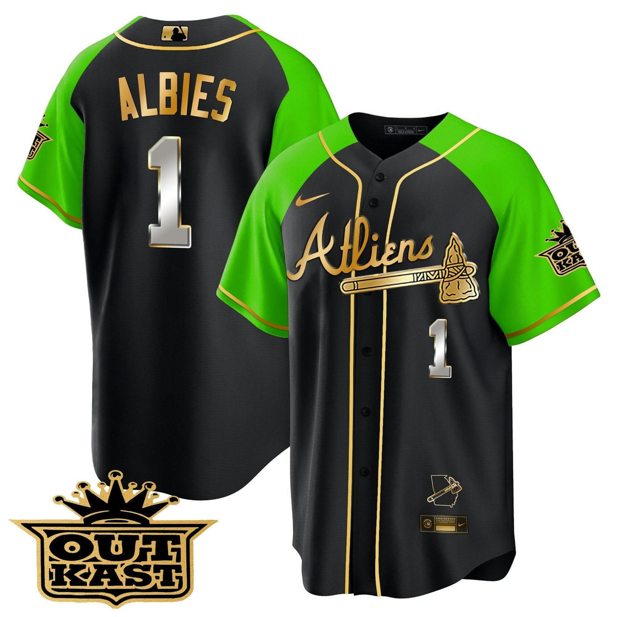 Atlanta Braves Atliens Gold Alternate Cool Base Jersey - Stitched