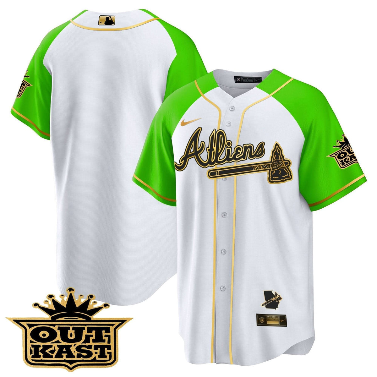 Atlanta Braves Atliens Gold Alternate Cool Base Jersey - Stitched