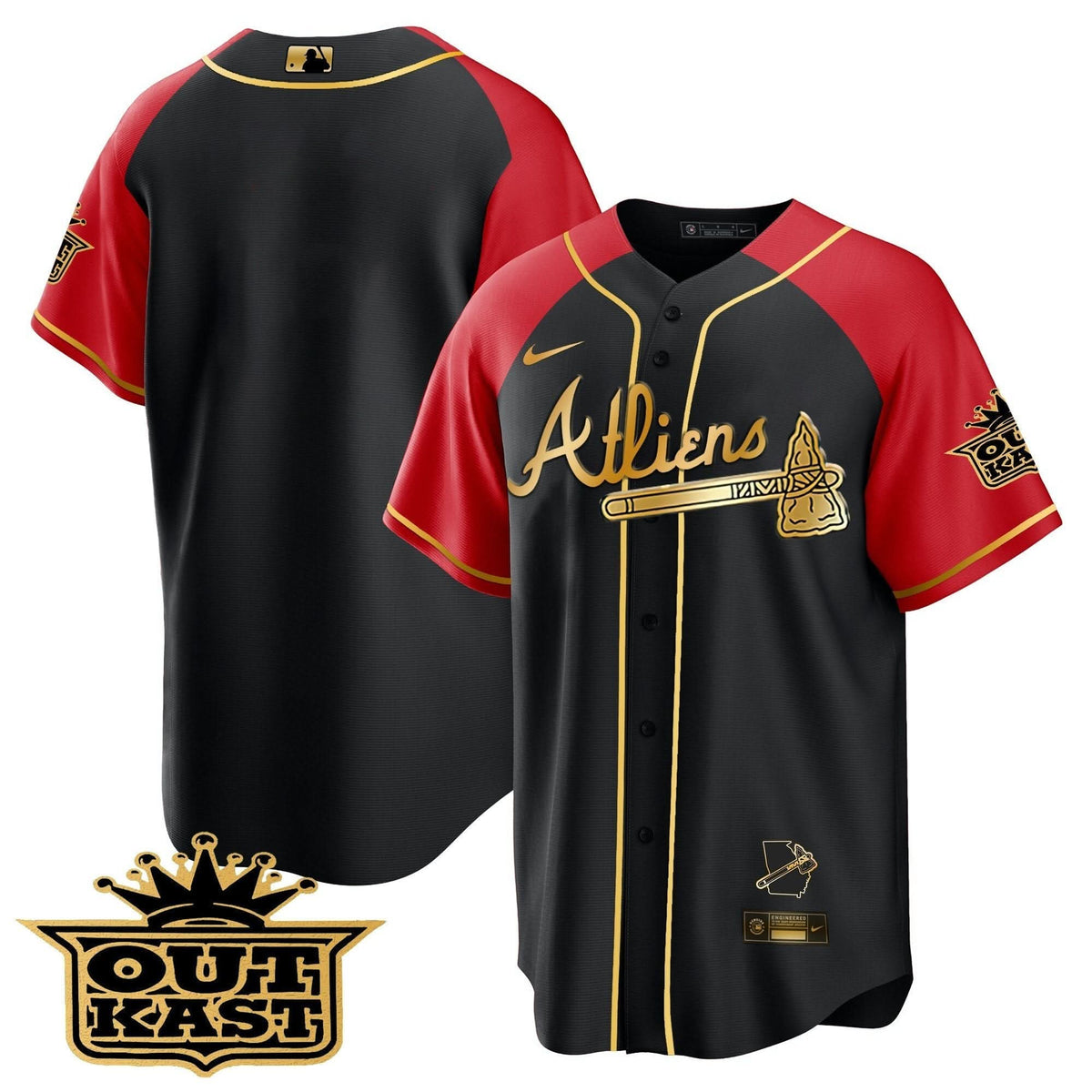 Atlanta Braves Atliens Gold Alternate Cool Base Jersey - Stitched