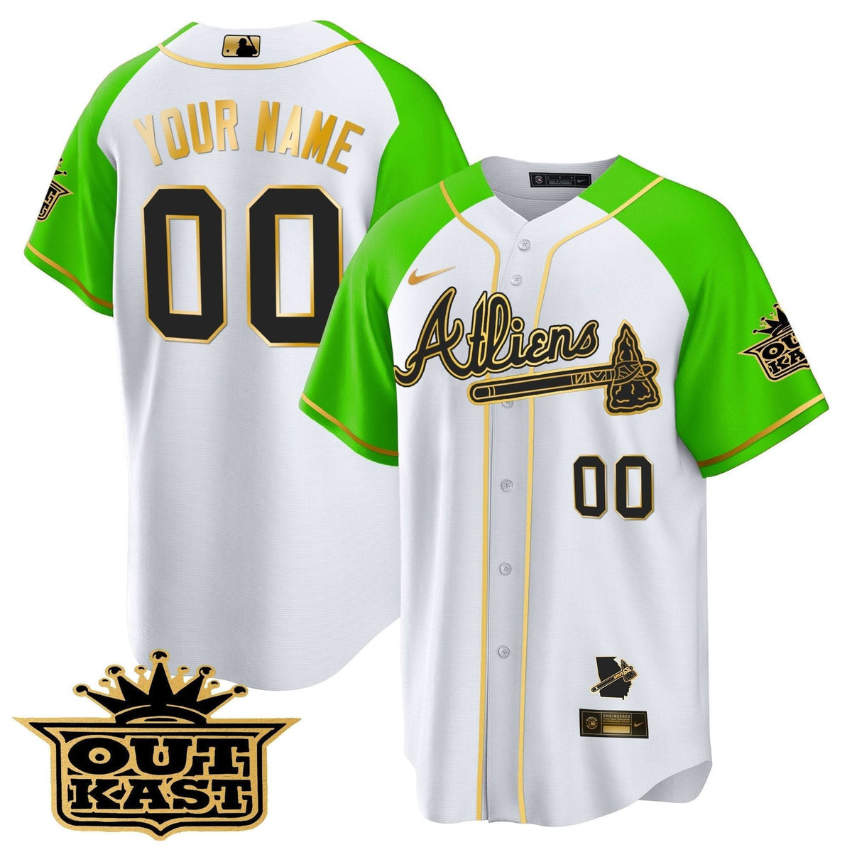 Atlanta Braves Atliens Gold Alternate Cool Base Custom Jersey - Stitched