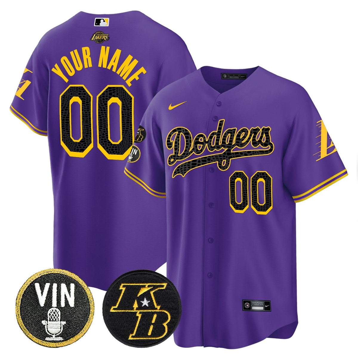 Los Angeles Dodgers Bryant & Vin Patch Cool Base Mamba Custom Jersey - Stitched