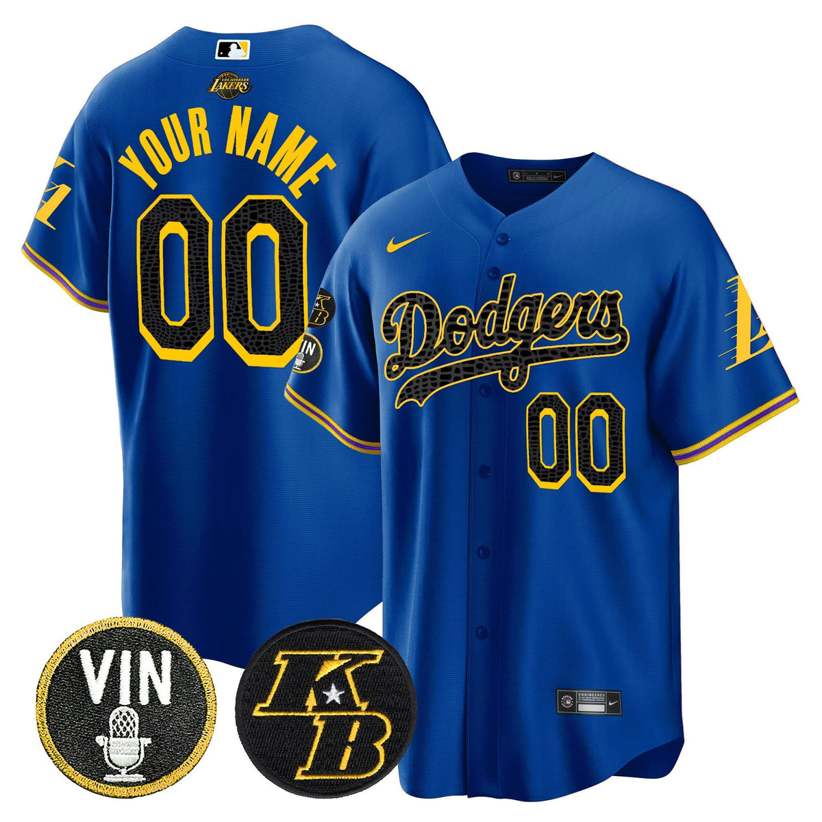 Los Angeles Dodgers Bryant & Vin Patch Cool Base Mamba Custom Jersey - Stitched