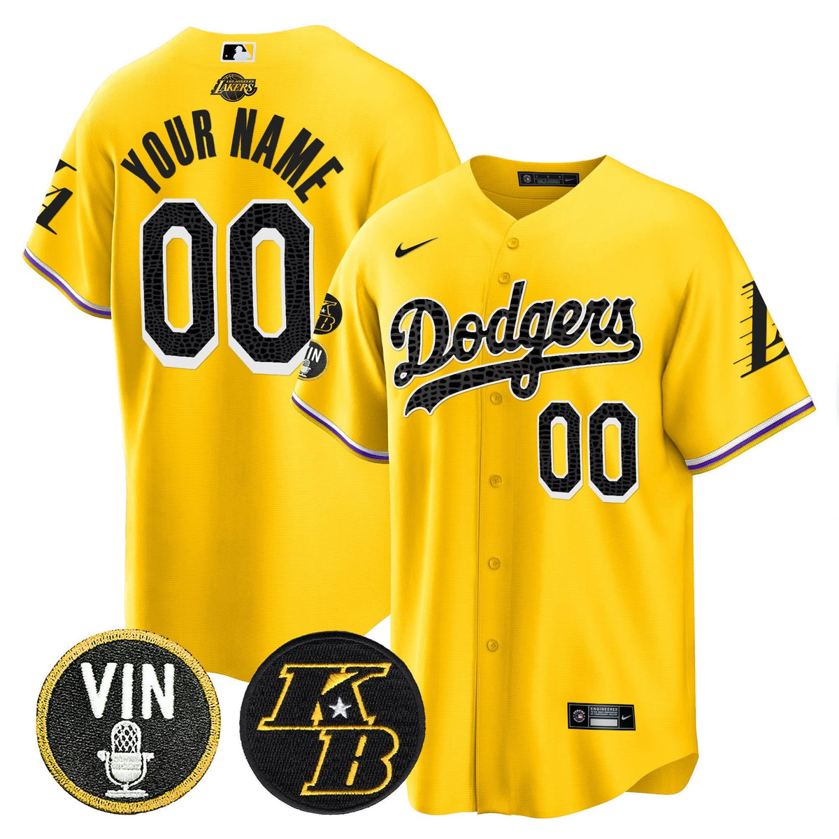 Los Angeles Dodgers Bryant & Vin Patch Cool Base Mamba Custom Jersey - Stitched