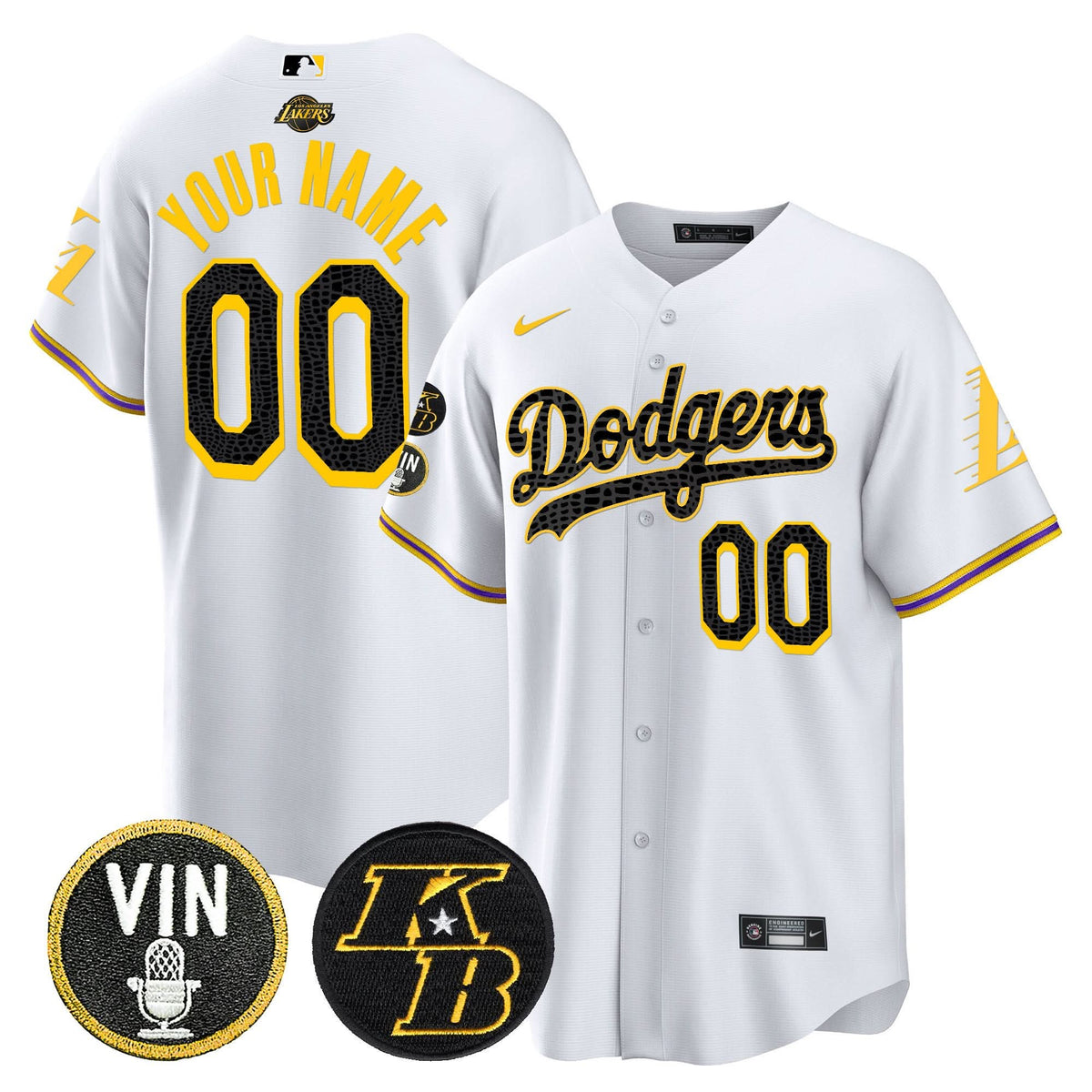 Los Angeles Dodgers Bryant & Vin Patch Cool Base Mamba Custom Jersey - Stitched