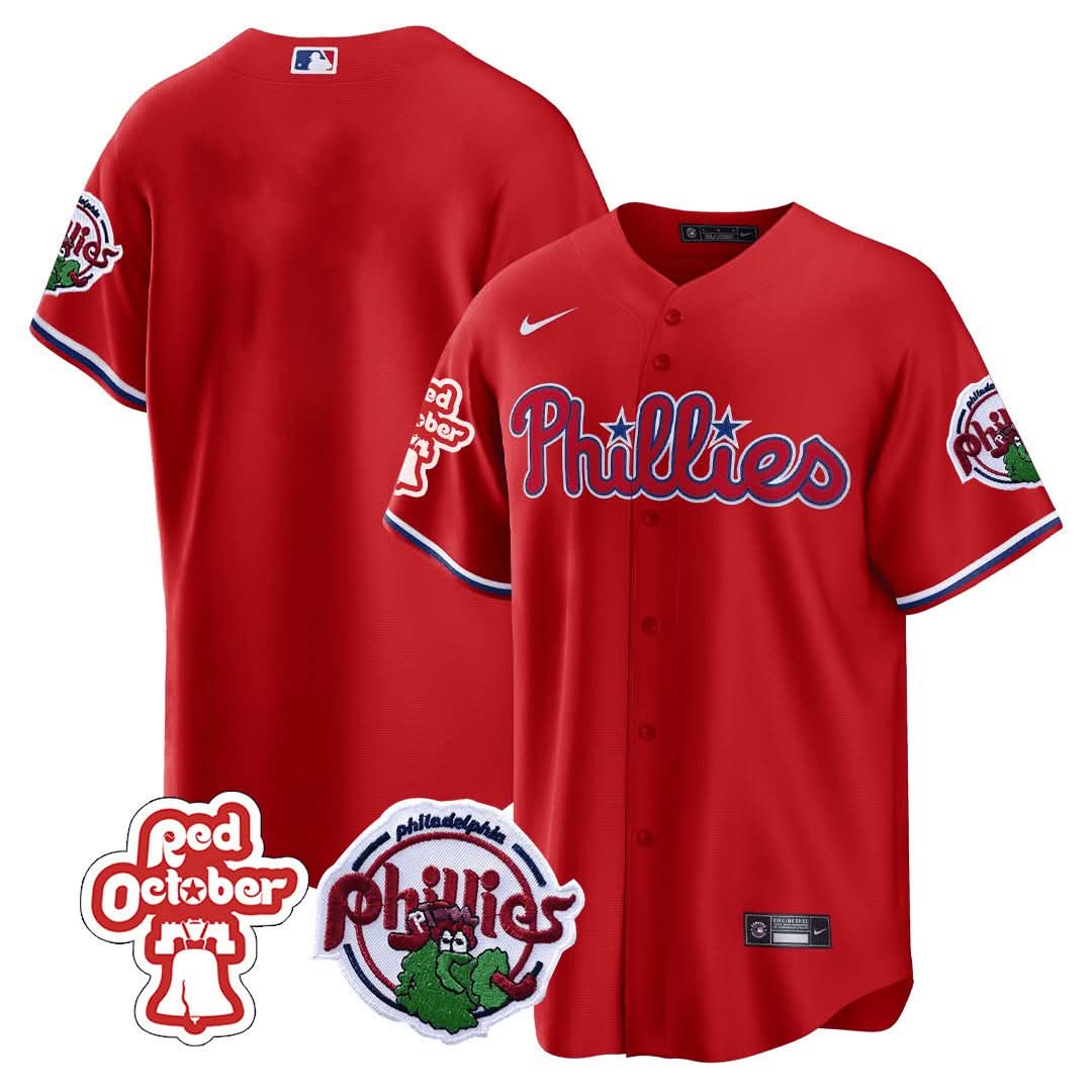 Philadelphia Phillies Red October Patch Cool Base Jersey - Stitched
