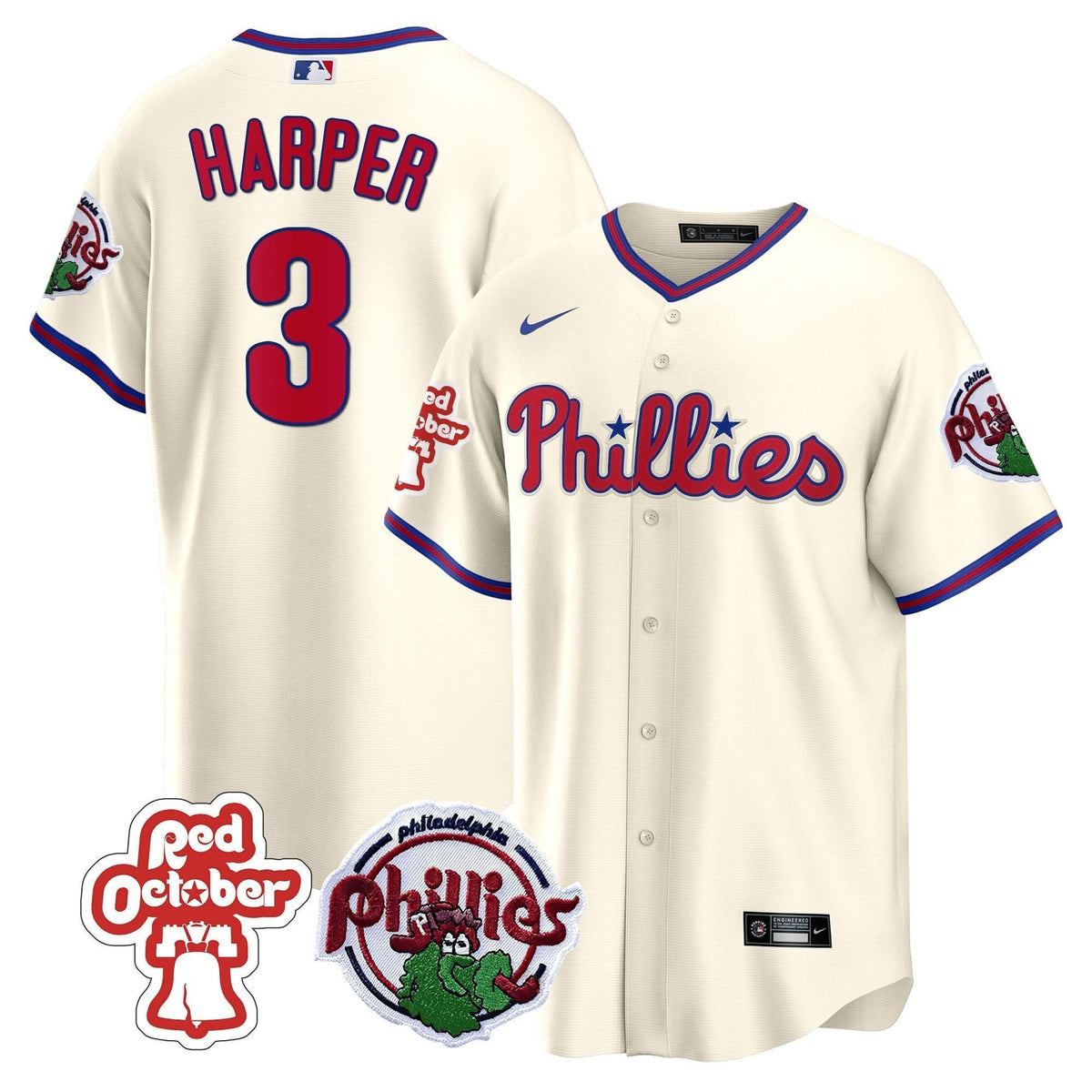 Philadelphia Phillies Red October Patch Cool Base Jersey - Stitched