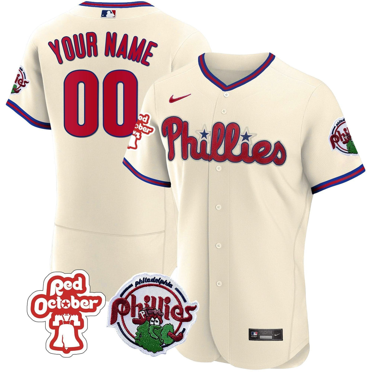 Philadelphia Phillies Red October Patch Custom Jersey - Stitched