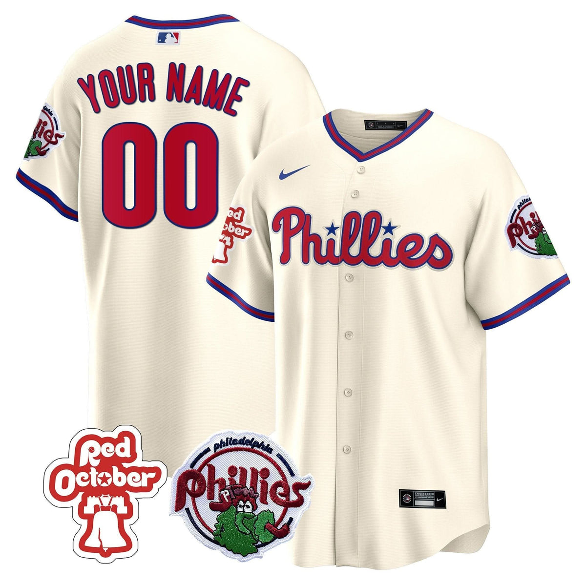 Philadelphia Phillies Red October Patch Custom Jersey - Stitched