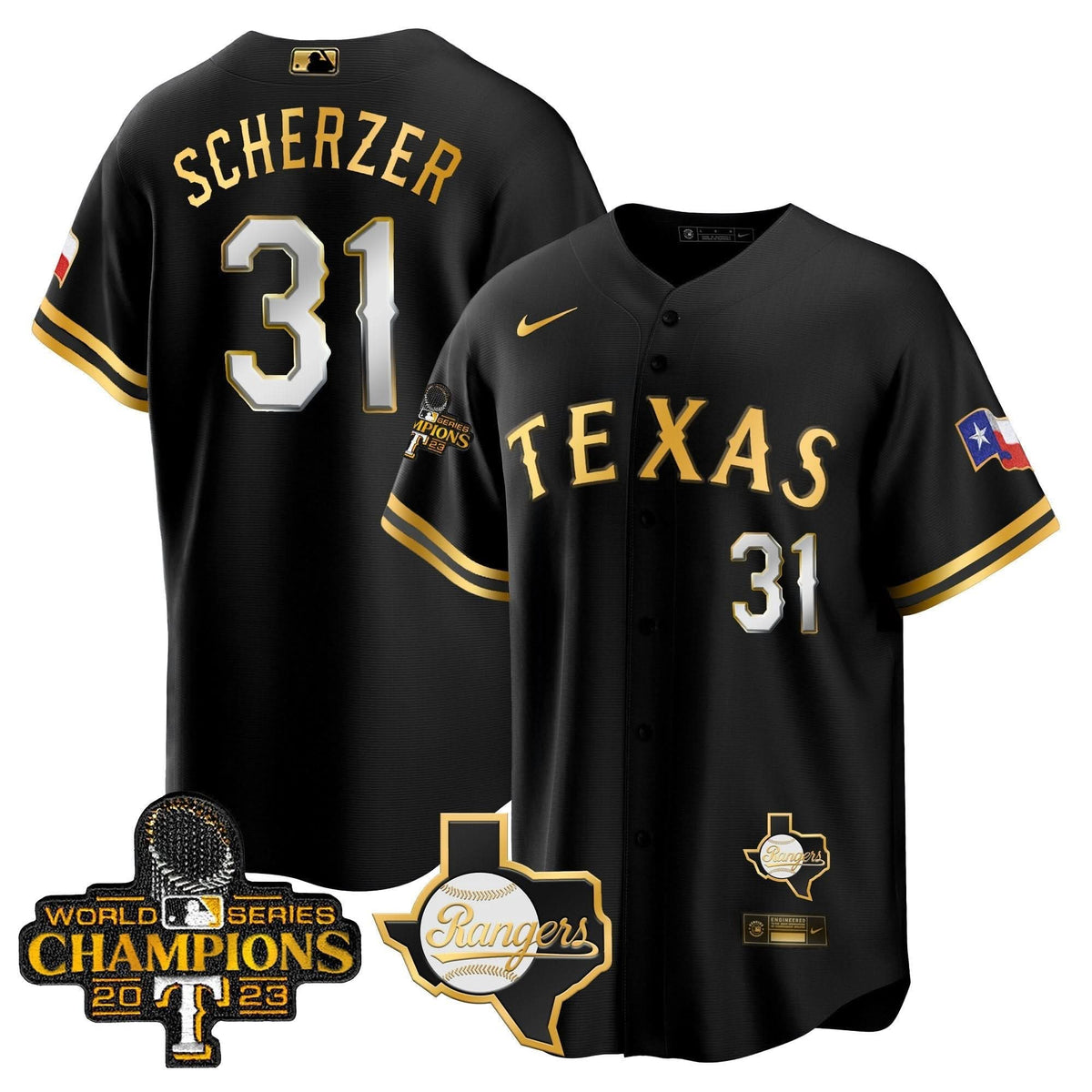 Texas Rangers 2023 World Series Champions Cool Base Jersey V2 - Stitched-Cuztomshoes