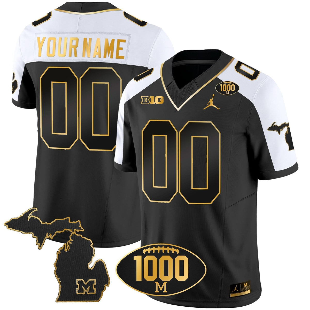 Michigan Wolverines 1000 Wins Patch Gold Custom Jersey V2
