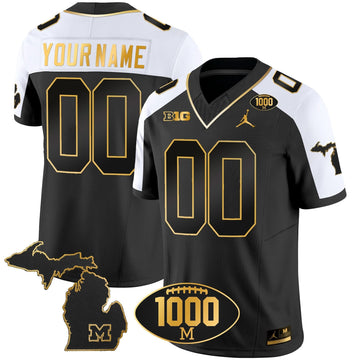 Michigan Wolverines 1000 Wins Patch Gold Custom Jersey V2