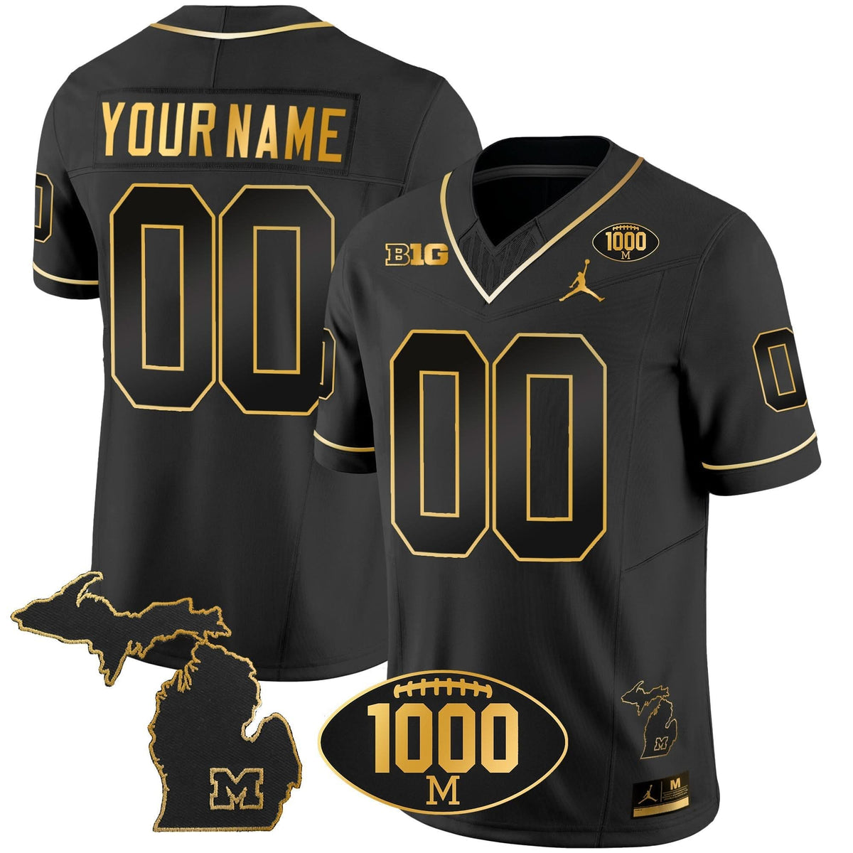 Michigan Wolverines 1000 Wins Patch Gold Custom Jersey V2