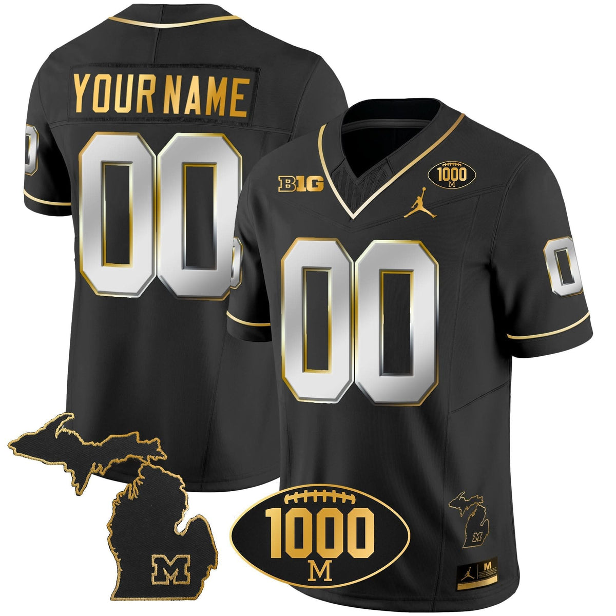 Michigan Wolverines 1000 Wins Patch Gold Custom Jersey V2