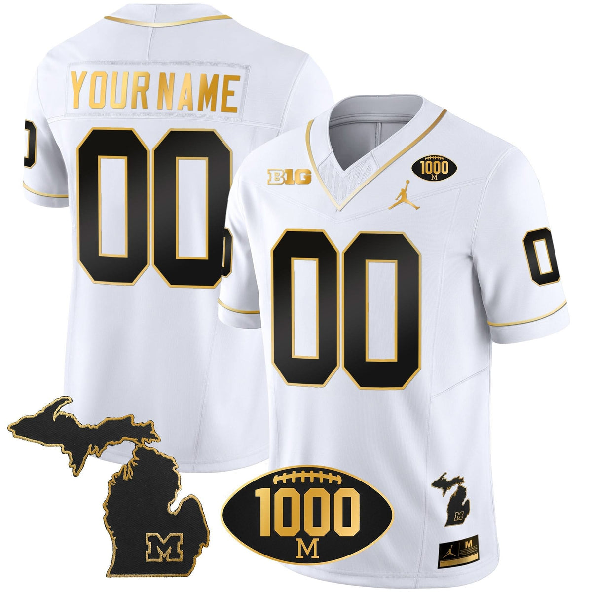 Michigan Wolverines 1000 Wins Patch Gold Custom Jersey V2