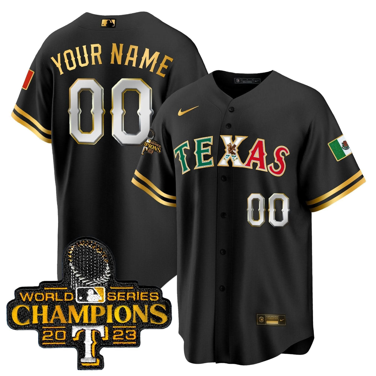 Texas Rangers Mexico 2023 World Series Champions Baseball Custom Jersey - Stitched-Cuztomshoes