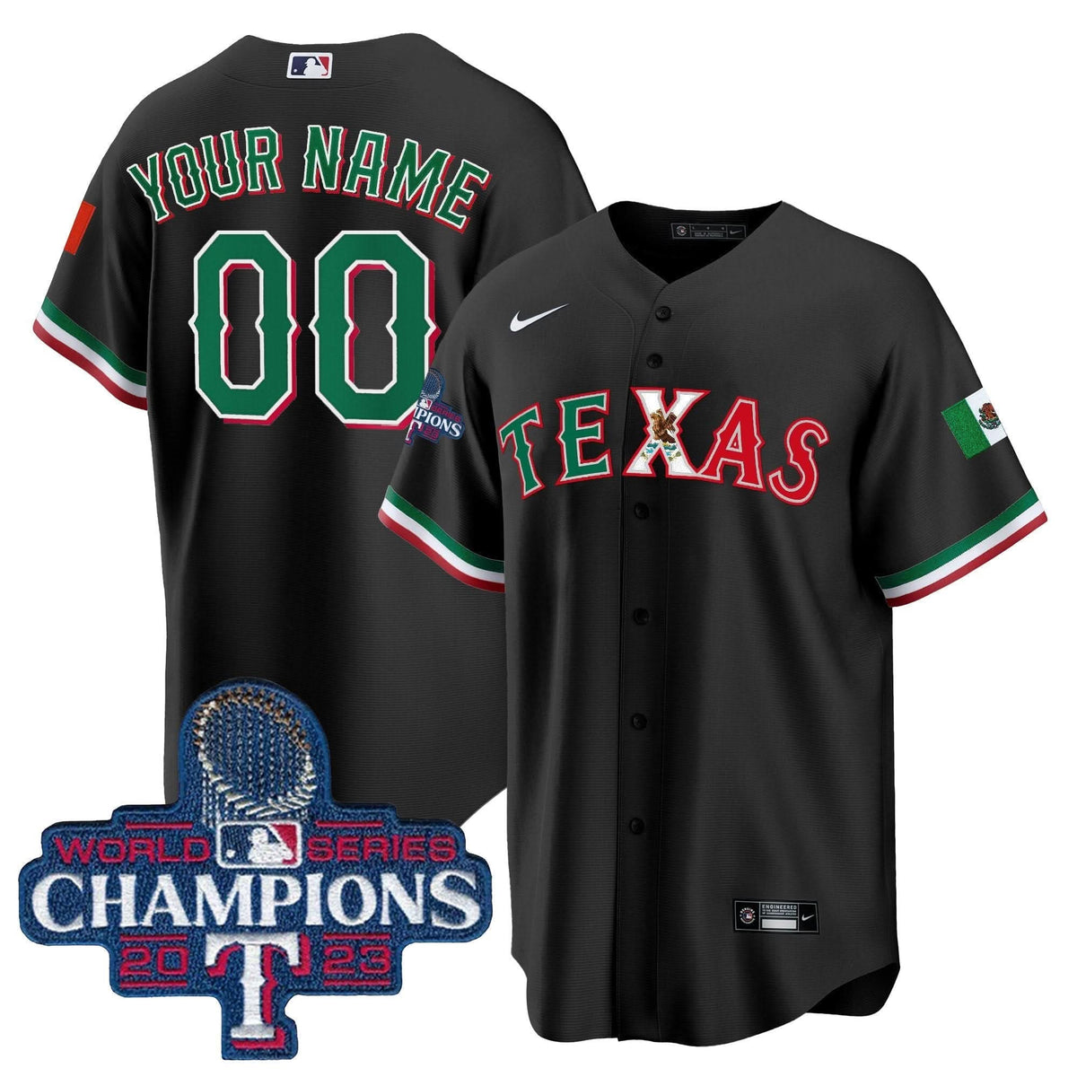Texas Rangers Mexico 2023 World Series Champions Baseball Custom Jersey - Stitched-Cuztomshoes