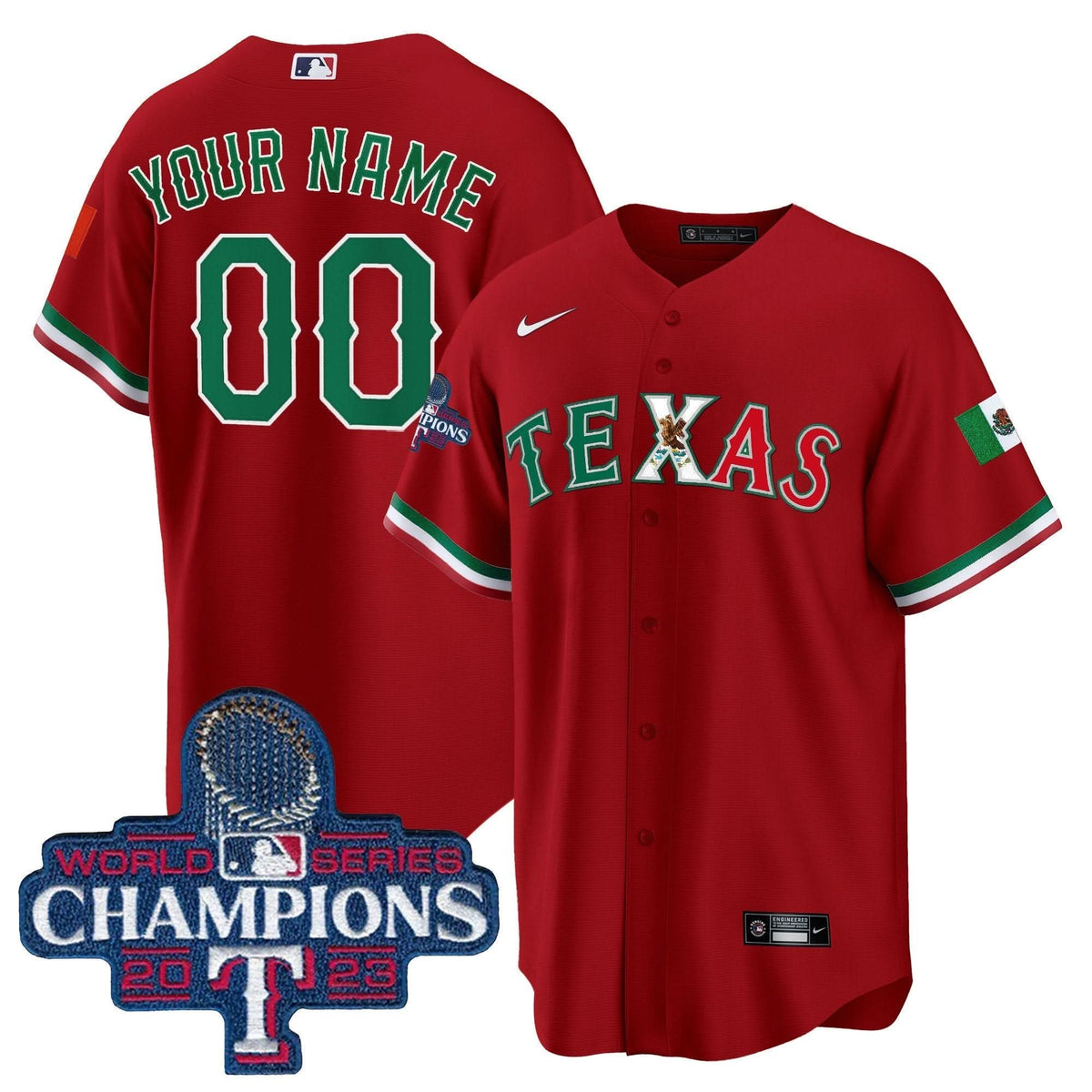Texas Rangers Mexico 2023 World Series Champions Baseball Custom Jersey - Stitched-Cuztomshoes