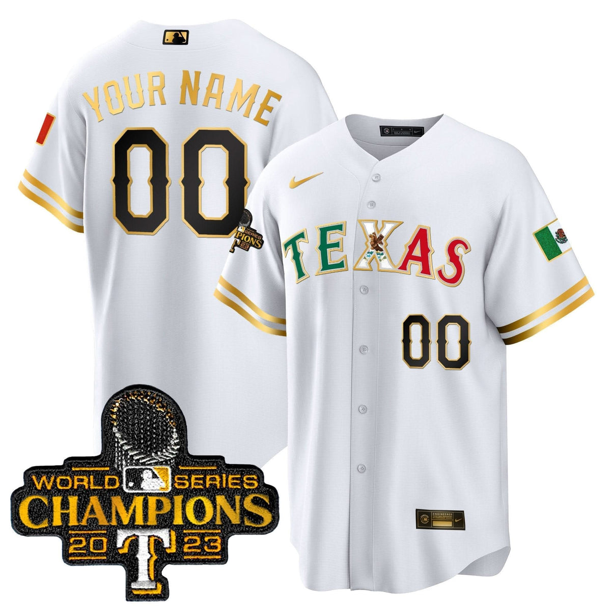 Texas Rangers Mexico 2023 World Series Champions Baseball Custom Jersey - Stitched-Cuztomshoes