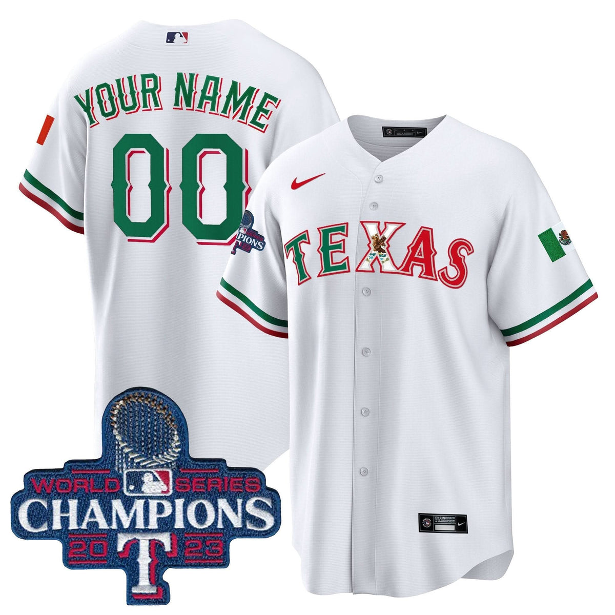 Texas Rangers Mexico 2023 World Series Champions Baseball Custom Jersey - Stitched-Cuztomshoes