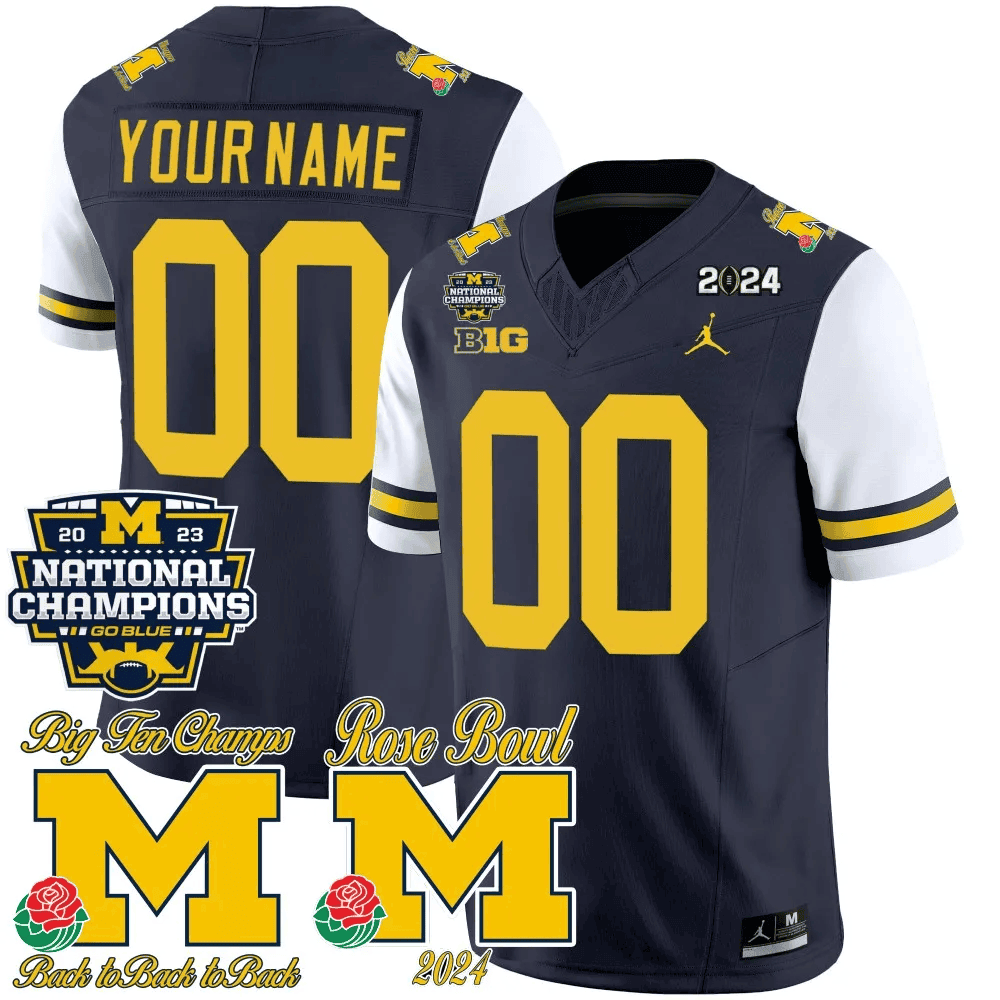 Michigan Wolverines 2023 National Champions & Rose Bowl Patch Vapor Custom Jersey-Cuztomshoes