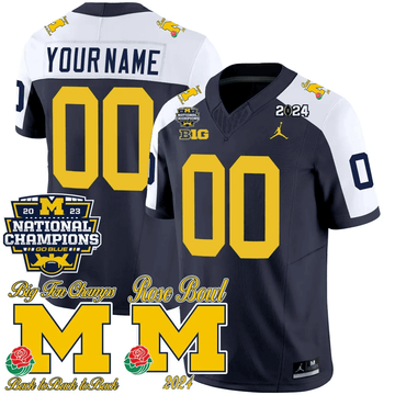 Michigan Wolverines 2023 National Champions & Rose Bowl Patch Vapor Custom Jersey-Cuztomshoes