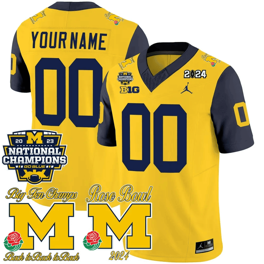 Michigan Wolverines 2023 National Champions & Rose Bowl Patch Vapor Custom Jersey-Cuztomshoes