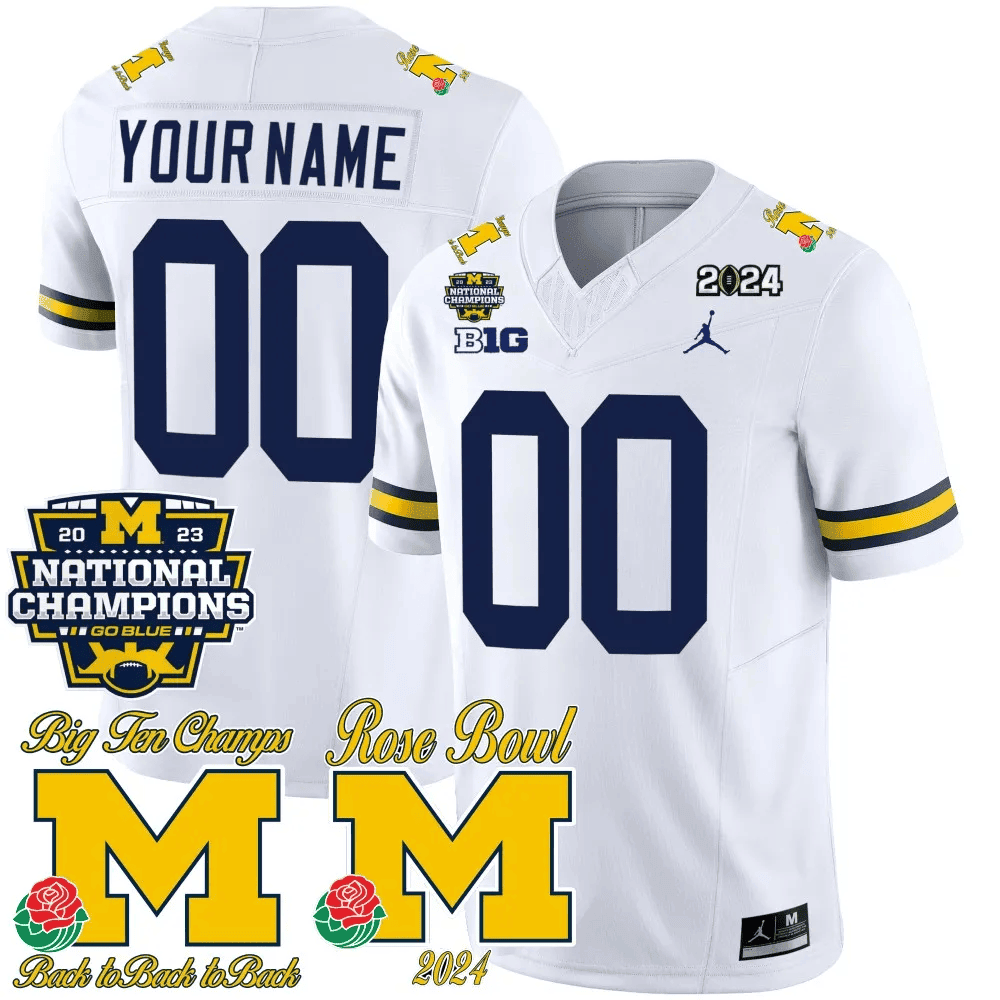 Michigan Wolverines 2023 National Champions & Rose Bowl Patch Vapor Custom Jersey-Cuztomshoes