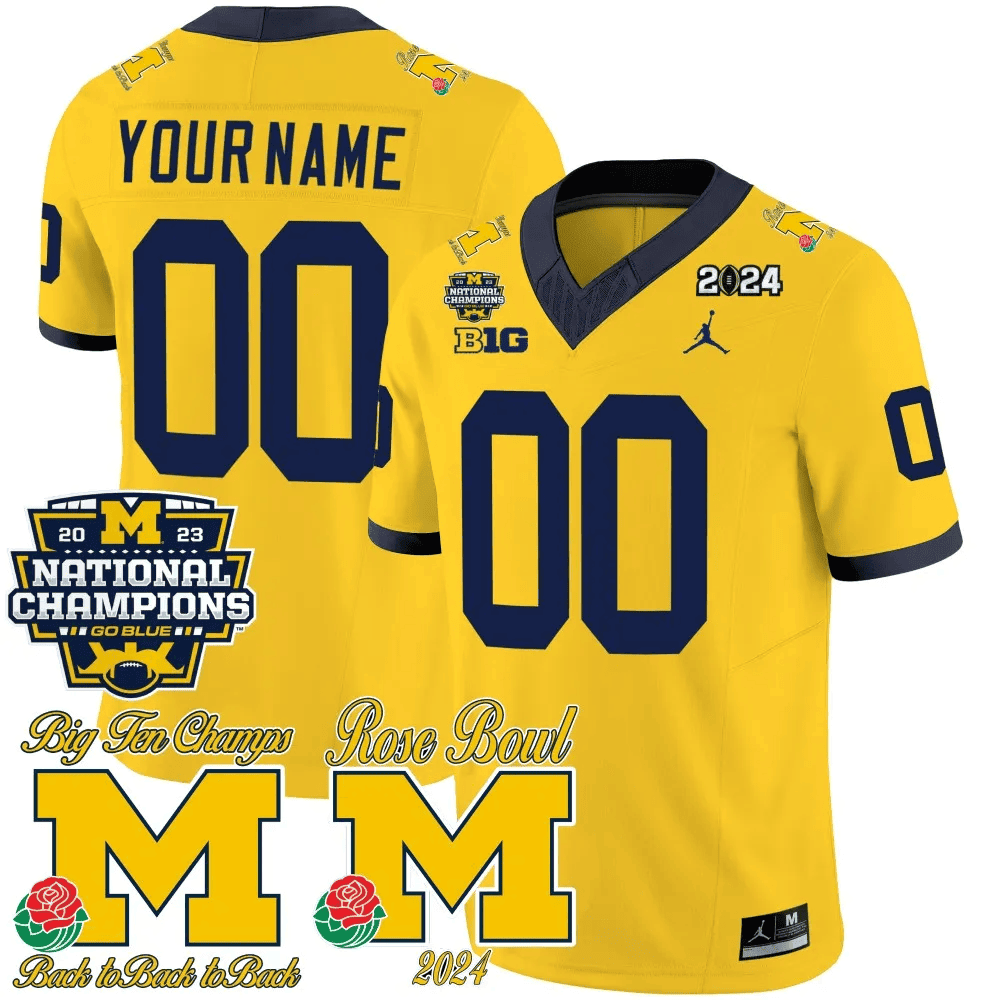 Michigan Wolverines 2023 National Champions & Rose Bowl Patch Vapor Custom Jersey-Cuztomshoes