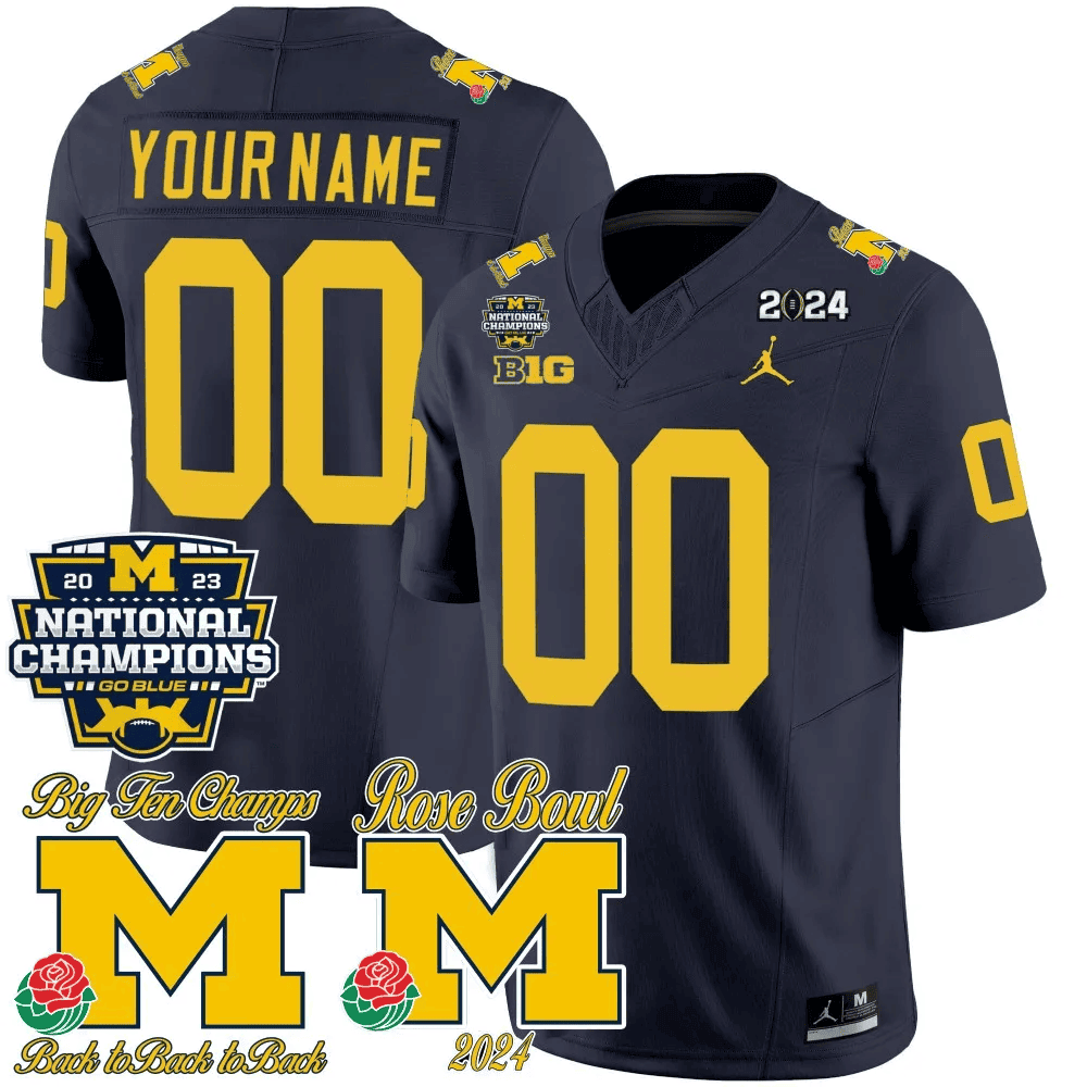 Michigan Wolverines 2023 National Champions & Rose Bowl Patch Vapor Custom Jersey-Cuztomshoes