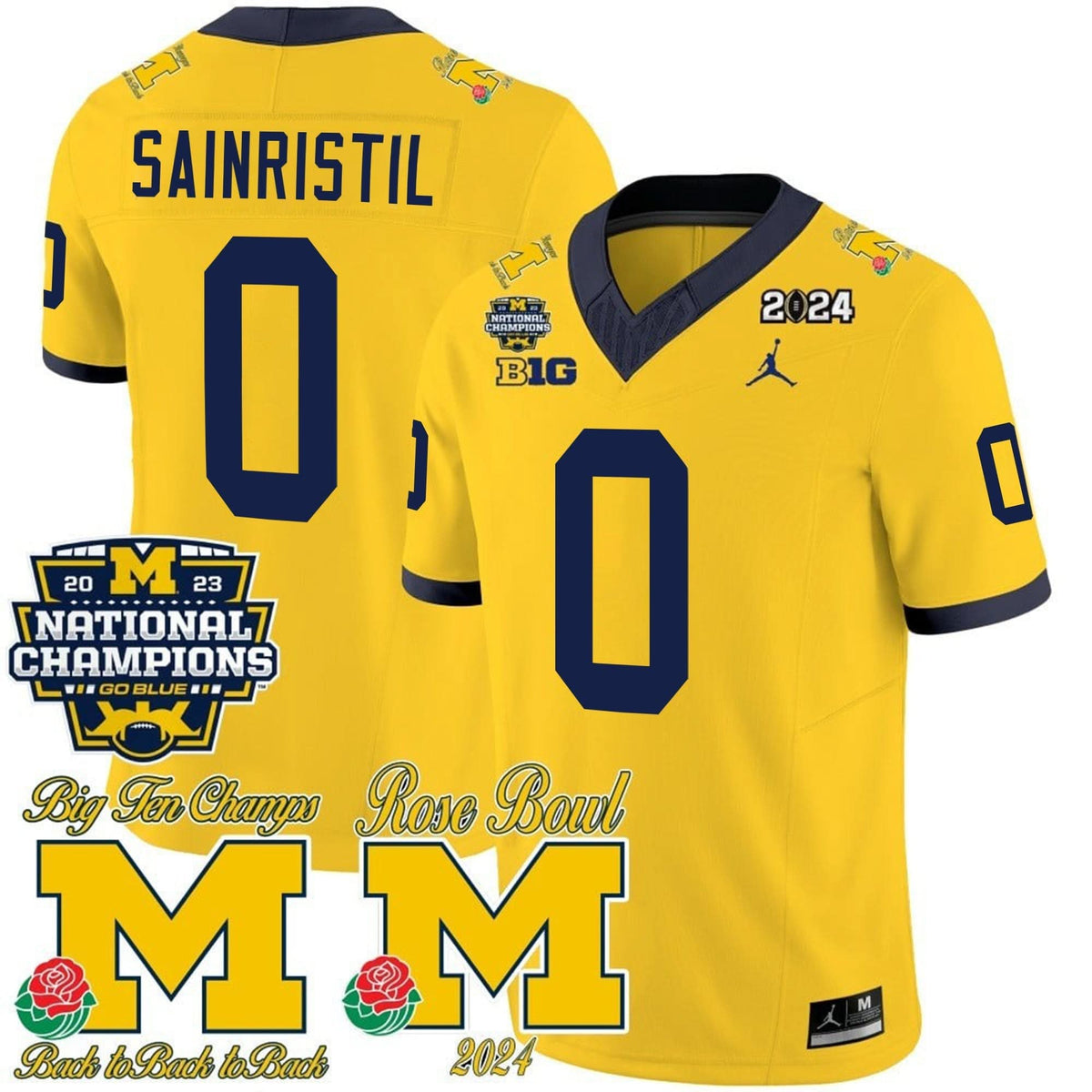 Michigan Wolverines 2023 National Champions & Rose Bowl Patch Vapor Jersey-Cuztomshoes