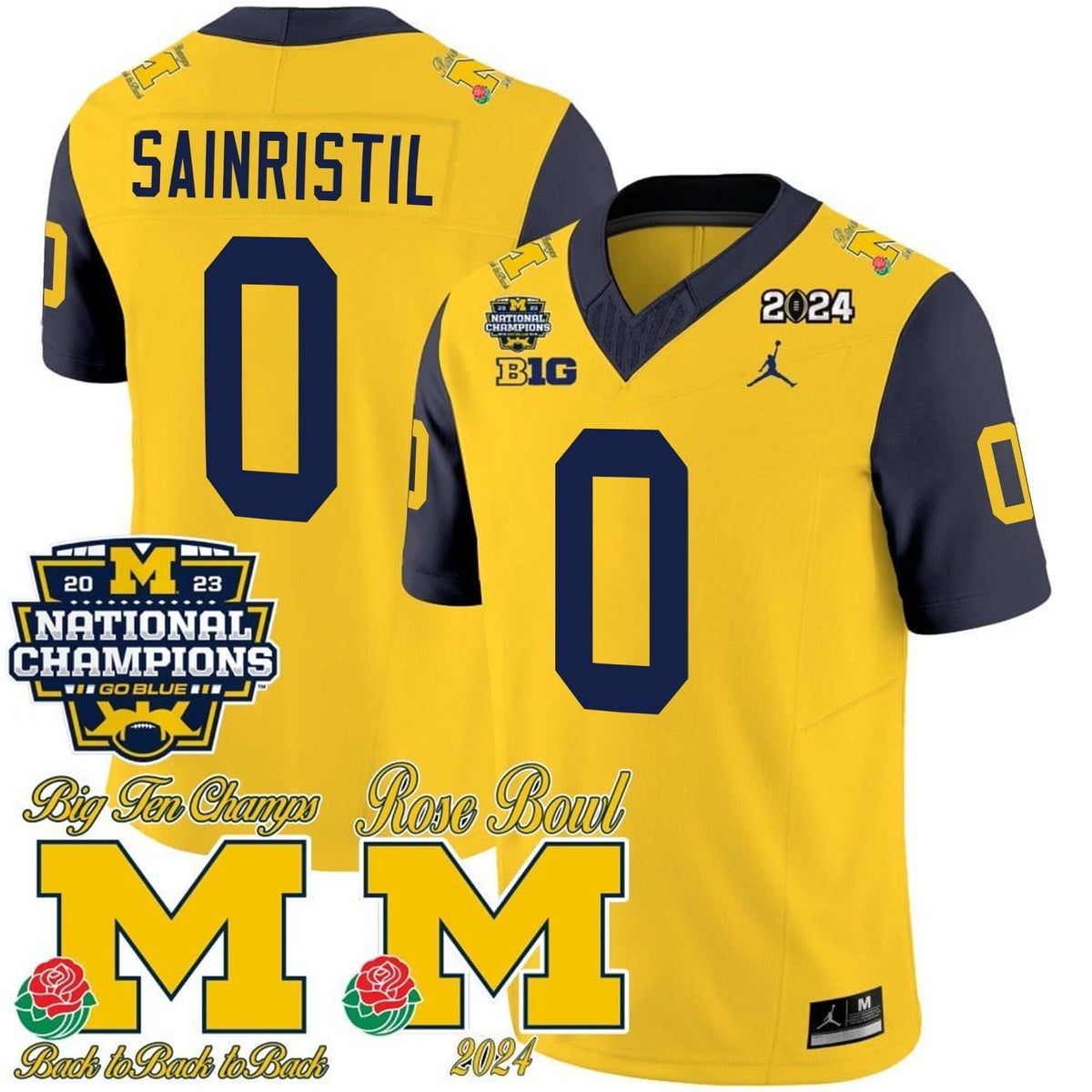 Michigan Wolverines 2023 National Champions & Rose Bowl Patch Vapor Jersey-Cuztomshoes