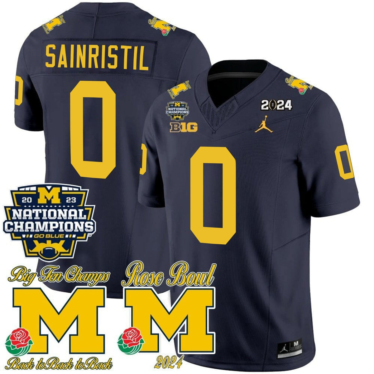 Michigan Wolverines 2023 National Champions & Rose Bowl Patch Vapor Jersey-Cuztomshoes