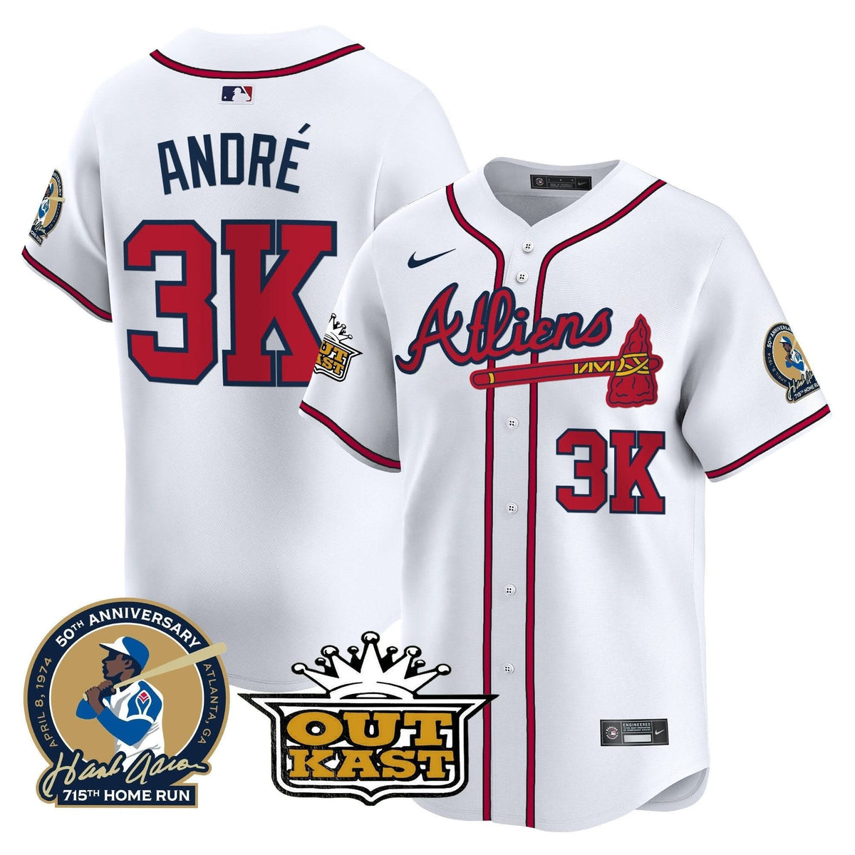 Atlanta Braves Atliens & Hank Aaron Patch Vapor Premier Limited Jersey - Stitched