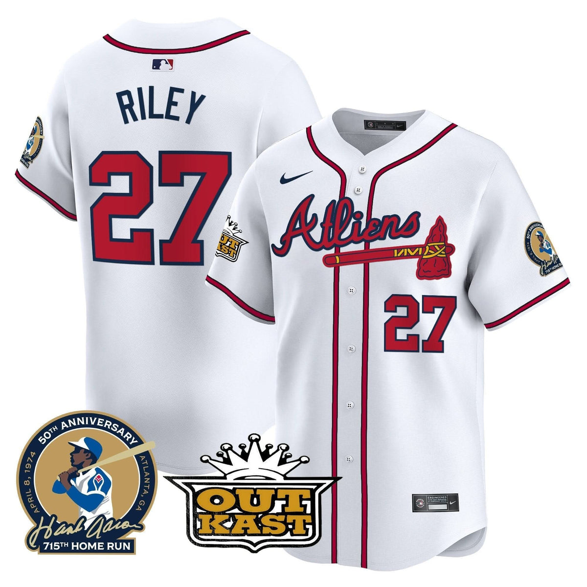 Atlanta Braves Atliens & Hank Aaron Patch Vapor Premier Limited Jersey - Stitched