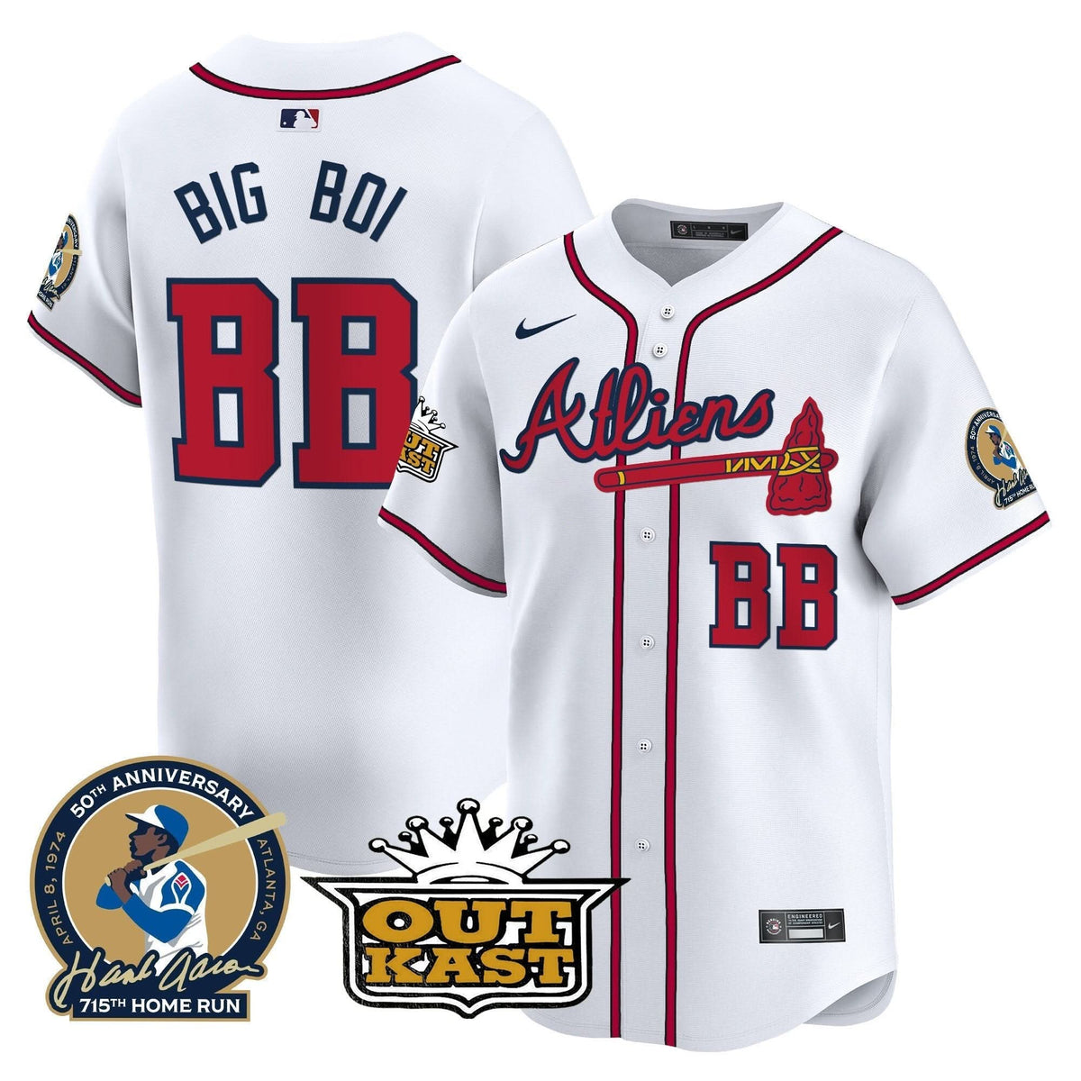 Atlanta Braves Atliens & Hank Aaron Patch Vapor Premier Limited Jersey - Stitched