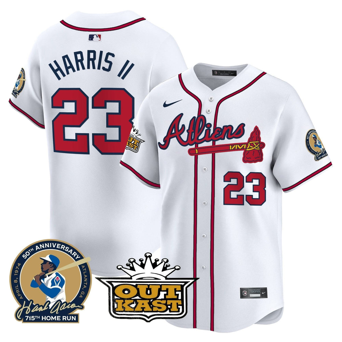 Atlanta Braves Atliens & Hank Aaron Patch Vapor Premier Limited Jersey - Stitched