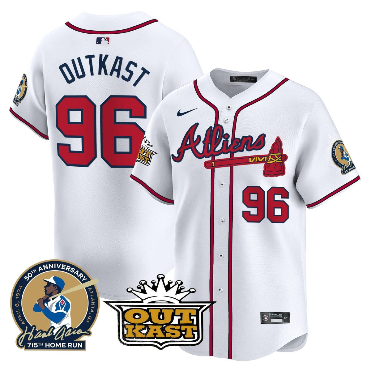 Atlanta Braves Atliens & Hank Aaron Patch Vapor Premier Limited Jersey - Stitched