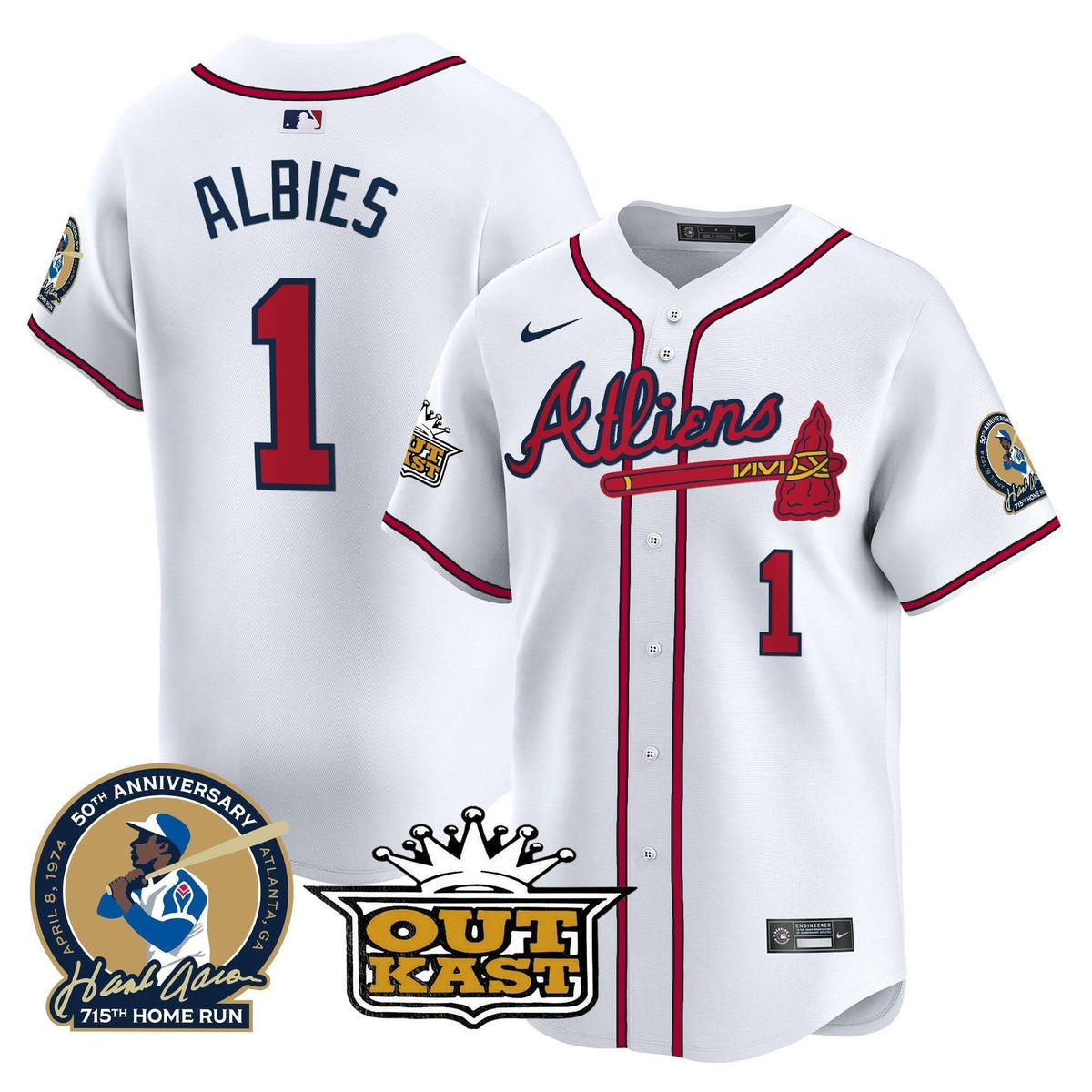 Atlanta Braves Atliens & Hank Aaron Patch Vapor Premier Limited Jersey - Stitched