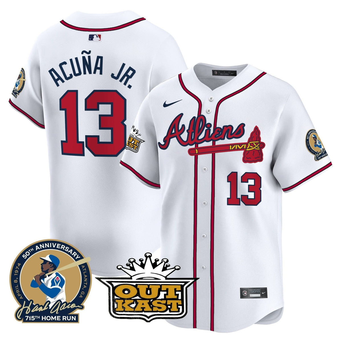 Atlanta Braves Atliens & Hank Aaron Patch Vapor Premier Limited Jersey - Stitched