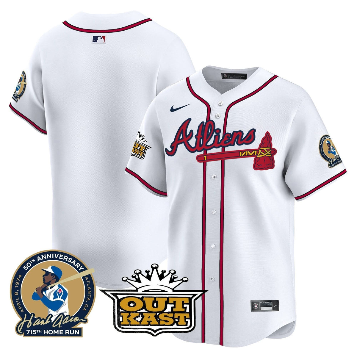 Atlanta Braves Atliens & Hank Aaron Patch Vapor Premier Limited Jersey - Stitched