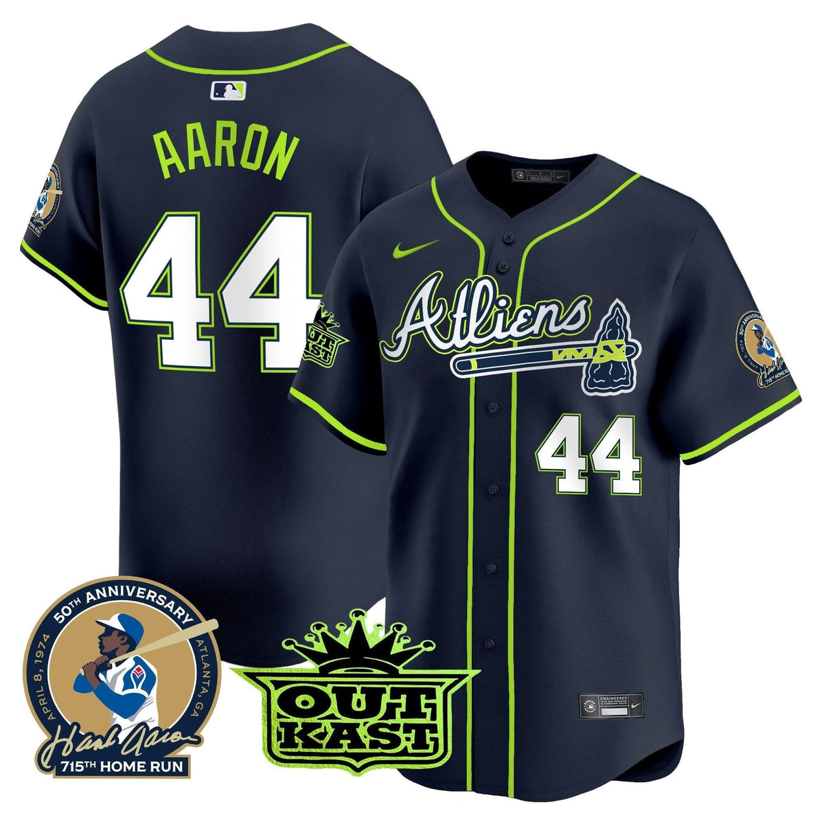 Atlanta Braves Atliens & Hank Aaron Patch Vapor Premier Limited Jersey - Stitched